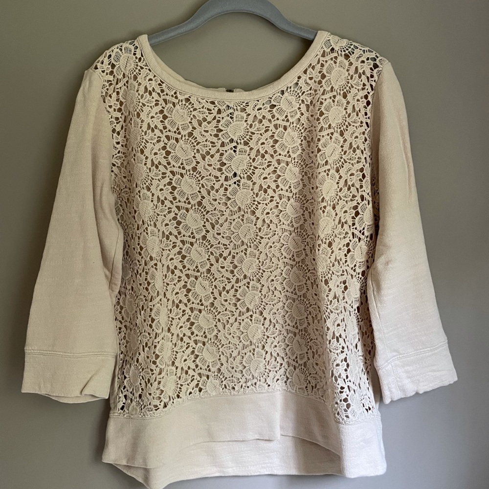 LOFT 3/4 length sleeve top with lace detail